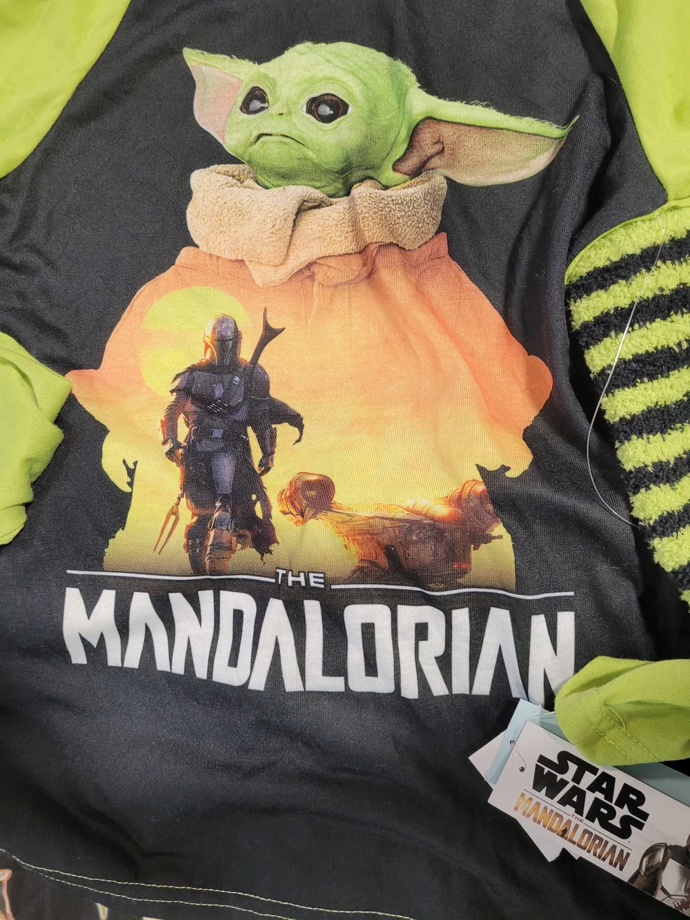 Star Wars Black and Neon Green Grogu & Mandalorian Kids Pajama Set